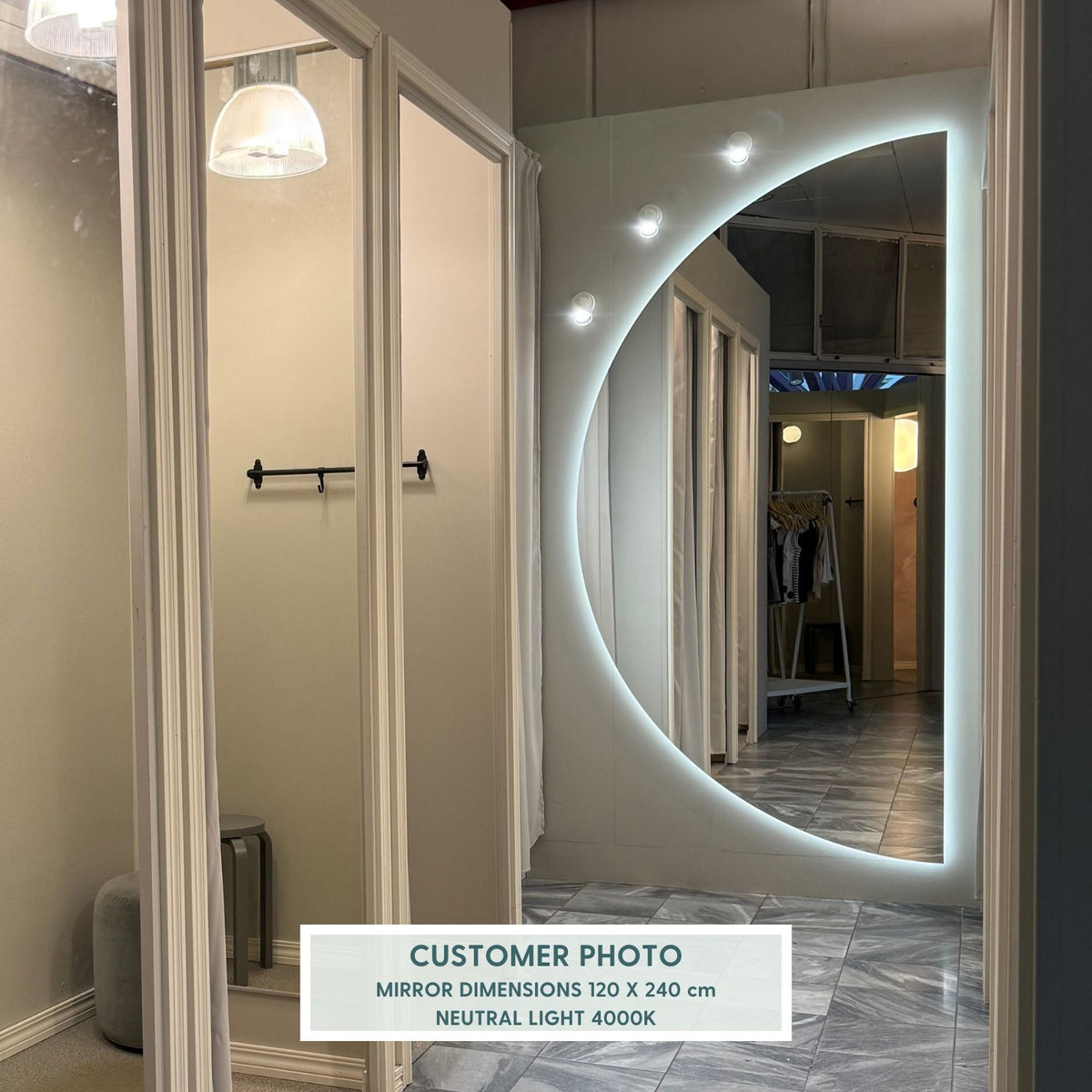 Halbmond-Spiegel mit LED-Leuchten (120x200cm)