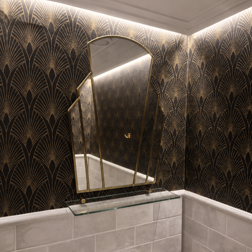 Vanajanlinna arched artisan mirror with gold-coloured frame