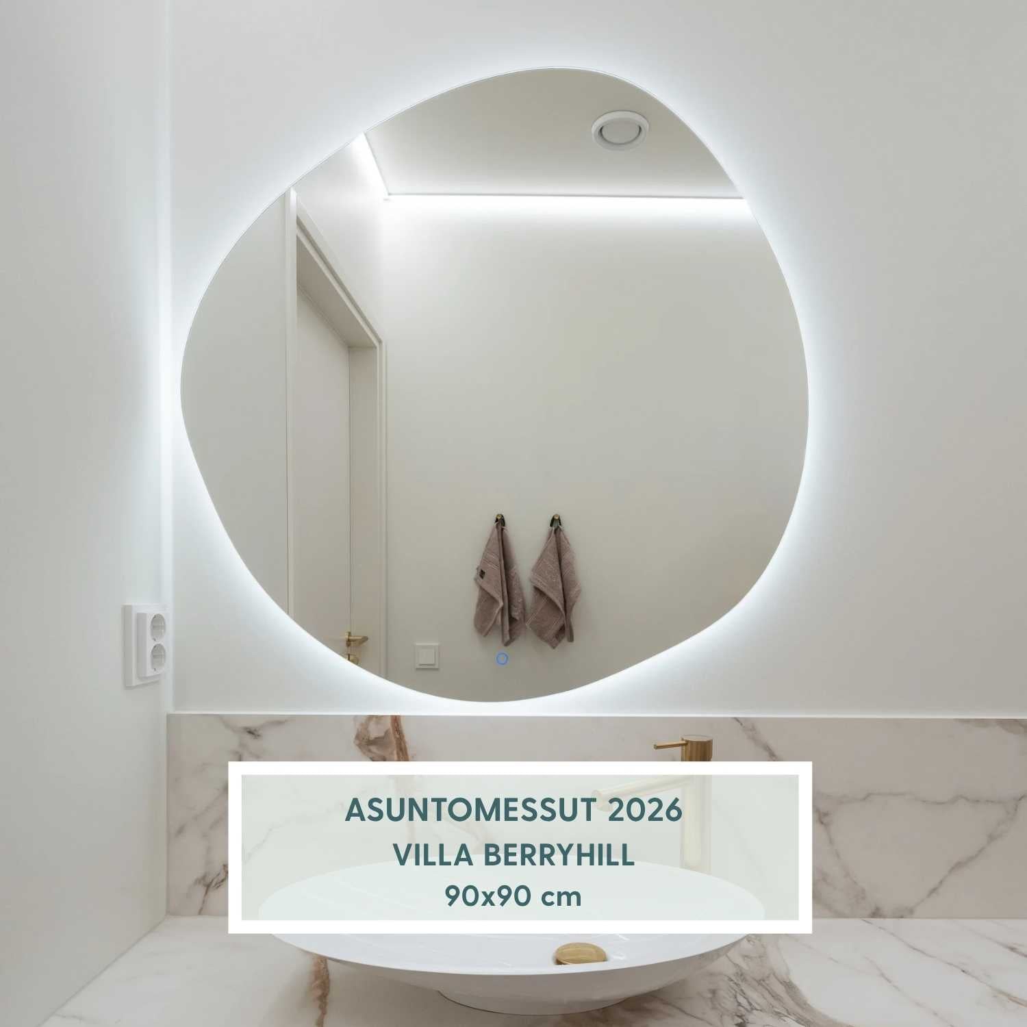 Stone - Asymmetrical Bathroom Mirror With Lights (90x90 cm)