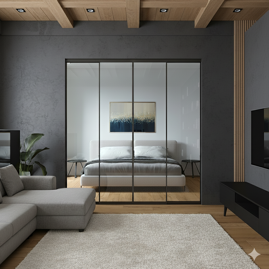 Frame Myrsky – glasvägg med skjutdörrar