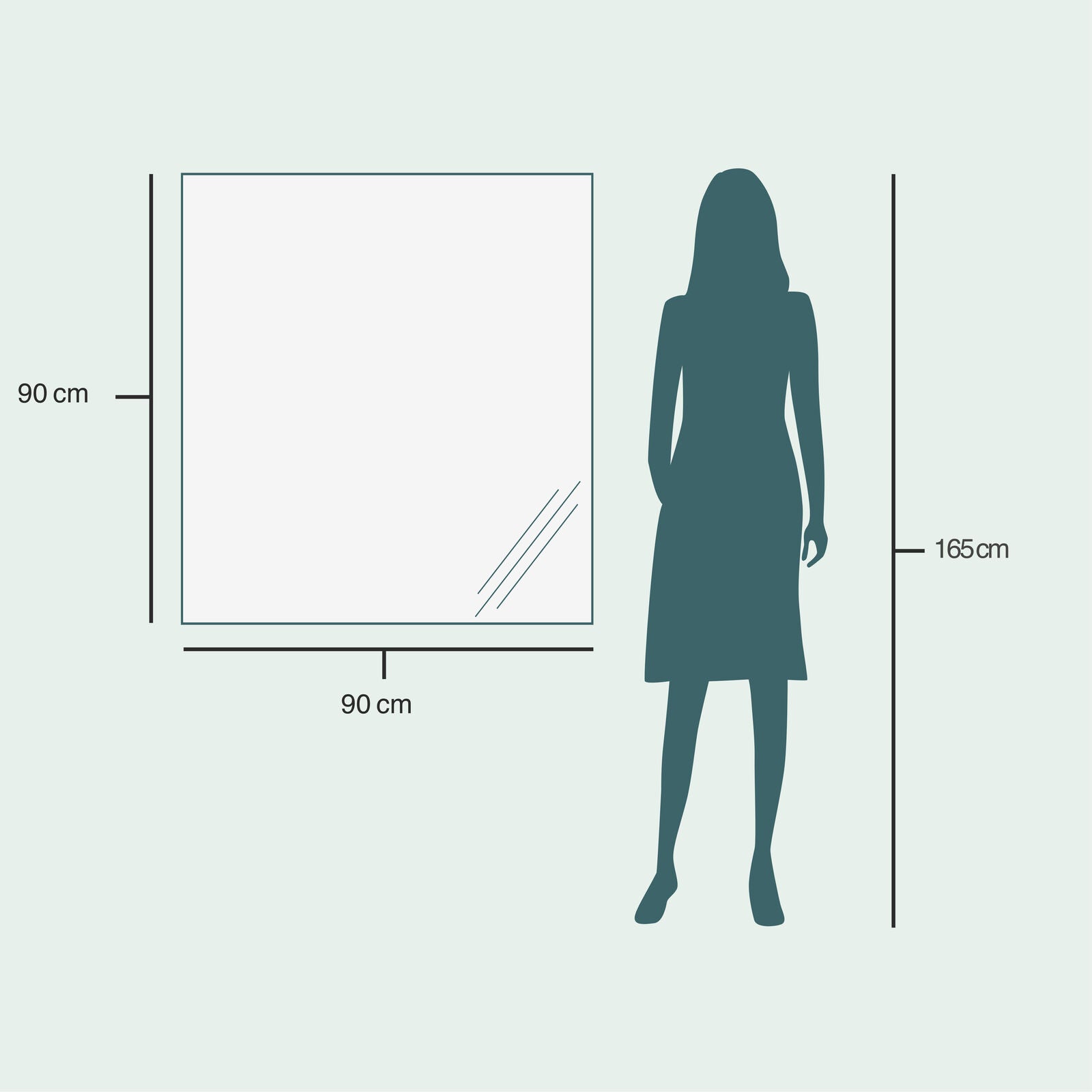 Kehyksetön neliskulmainen peili (90x90 cm)